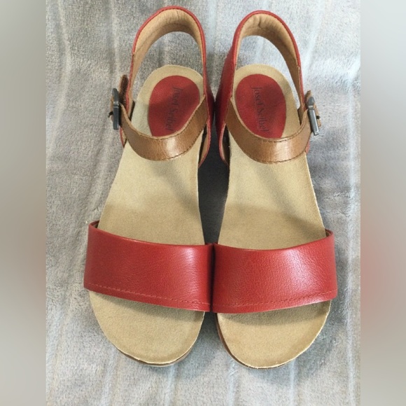 Josef Seibel Tan and Red Leather Platform Sandal EU 37 US 6 to 6.5 - Picture 2 of 13